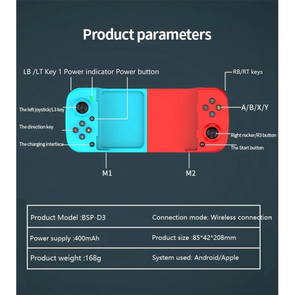 D3 Wireless Bluetooth Stretchable Game Controller for Android IOS HarmonysOS Smartphones